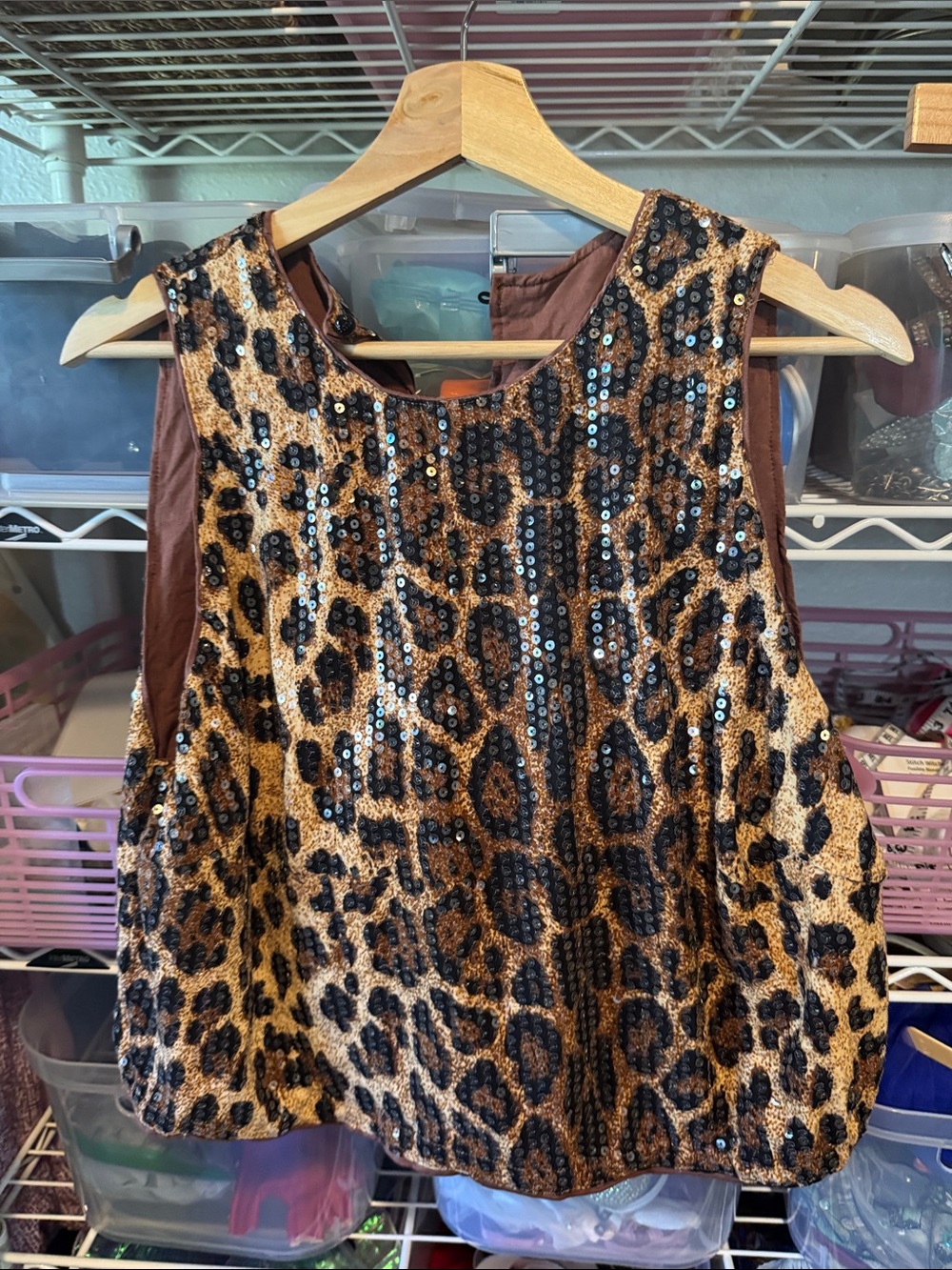 Sequin Leopard Crop Top in Brown
